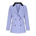 thumbnail image 5 of Hueook Suede Jacket Women Contrasting Long Sleeved Double Pocket Buttoned Turndown Collar Blazer Purple M, 5 of 8