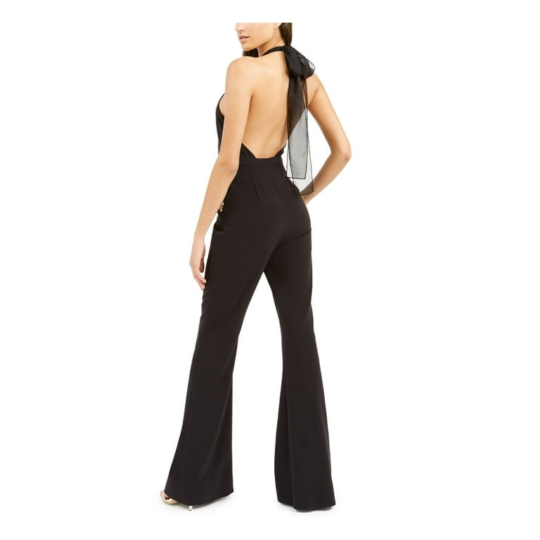 RACHEL ZOE Womens Black Embellished Sleeveless Halter Evening Jumpsuit 2