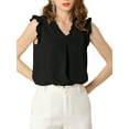 thumbnail image 6 of INSPIRE CHIC Women's Ruffled Sleeveless Pullover V- Neck Work Blouses Tops XS Black, 6 of 9