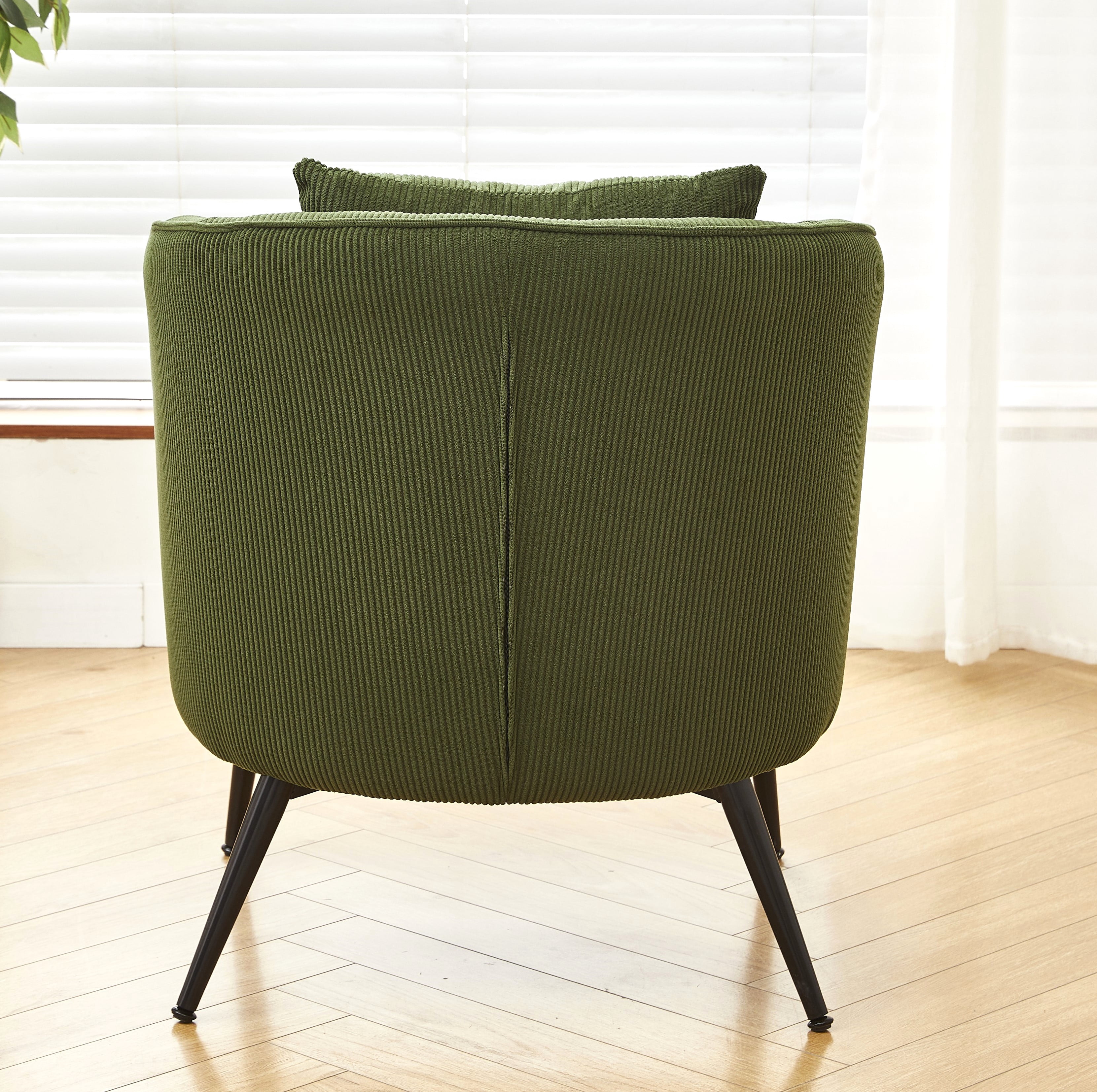 US Pride Furniture Modern Channel Corduroy Velvet Accent Chair with Black Metal Legs Luxurious Design and Comfortable Seating Ideal for Living Room Bedroom or Office Green