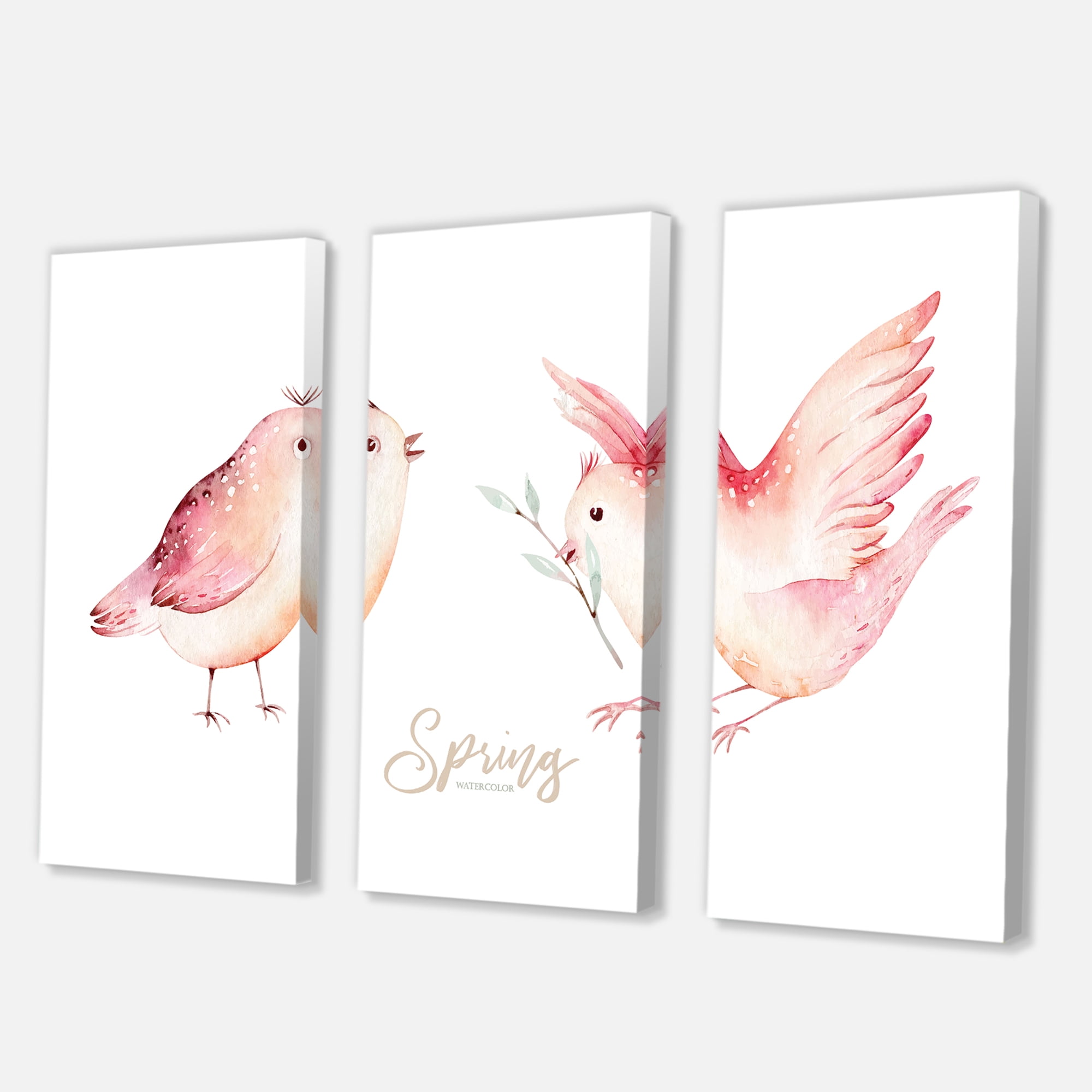 Designart ' Spring Bird With Green Leaves On White ' Traditional Canvas Wall Art Print