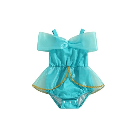 

Diconna nfant Toddler Baby Girls Summer Casual Tutu Romper Blue Short Sleeve Off Shoulder Tulle Romper Blue 6-12 Months