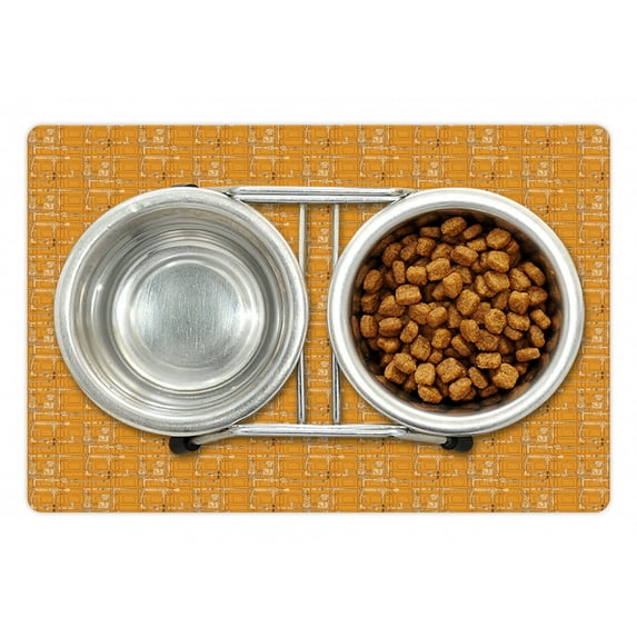 Steam Punk Pet Mat for Food and Water, Hand Drawn Tubes and Pipes with Meters and Mechanical Items, Non-Slip Rubber Mat for Dogs and Cats, 18" X 12", by Ambesonne
