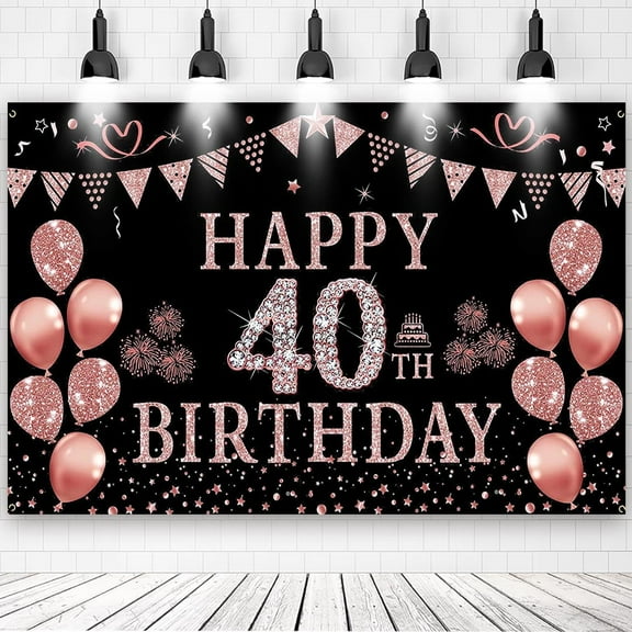 40th Happy Birthday Rose Gold Theme Backdrops Banner Birthday Party Decor Supplies,5.9x3.6ft