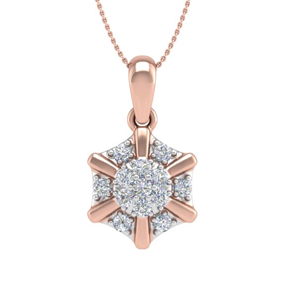 1/4 Carat Diamond Cluster Pendant Necklace in 14K Rose Gold (Silver Chain Included) (SI1-SI2 Clarity)