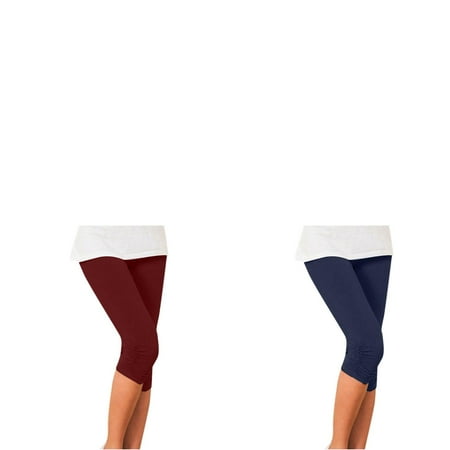 Wijhcboe 2 Pack Womens Yoga Shorts Women Long Casual Fashion Elastic Pleated Women Underwear Cotton Pack Cropped Leggings Hanging Tendon Work from Home Clothes Women plus Size Pencil Underwear for W