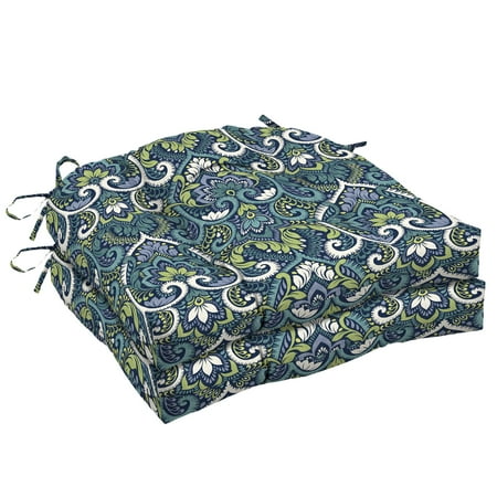 The Patio Aurora Arden Selections Sapphire Aurora Damask 18 x 20 in. Outdoor Wicker Seat Cushion, Set of 2 ()