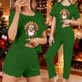 thumbnail image 2 of Fewfanhot Pajamas for Women Set 3 Piece Cute Thanksgiving Turkey Print Pajama Set Short Sleeve Tee Lounge Shorts and Pants Sleepwear, 2 of 8
