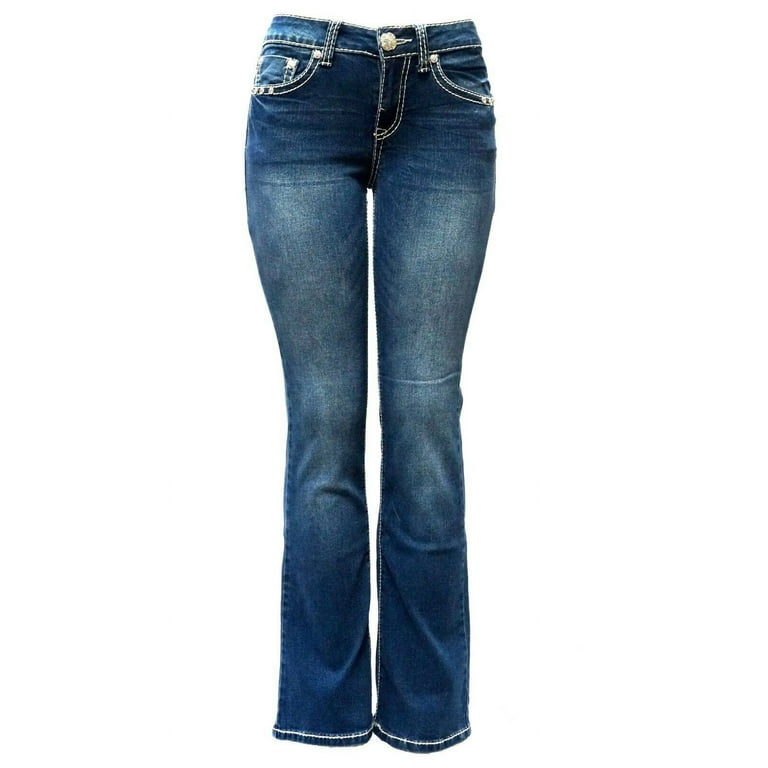 Jack David Rhinestone Studs Dark Wash Denim Flap Pocket