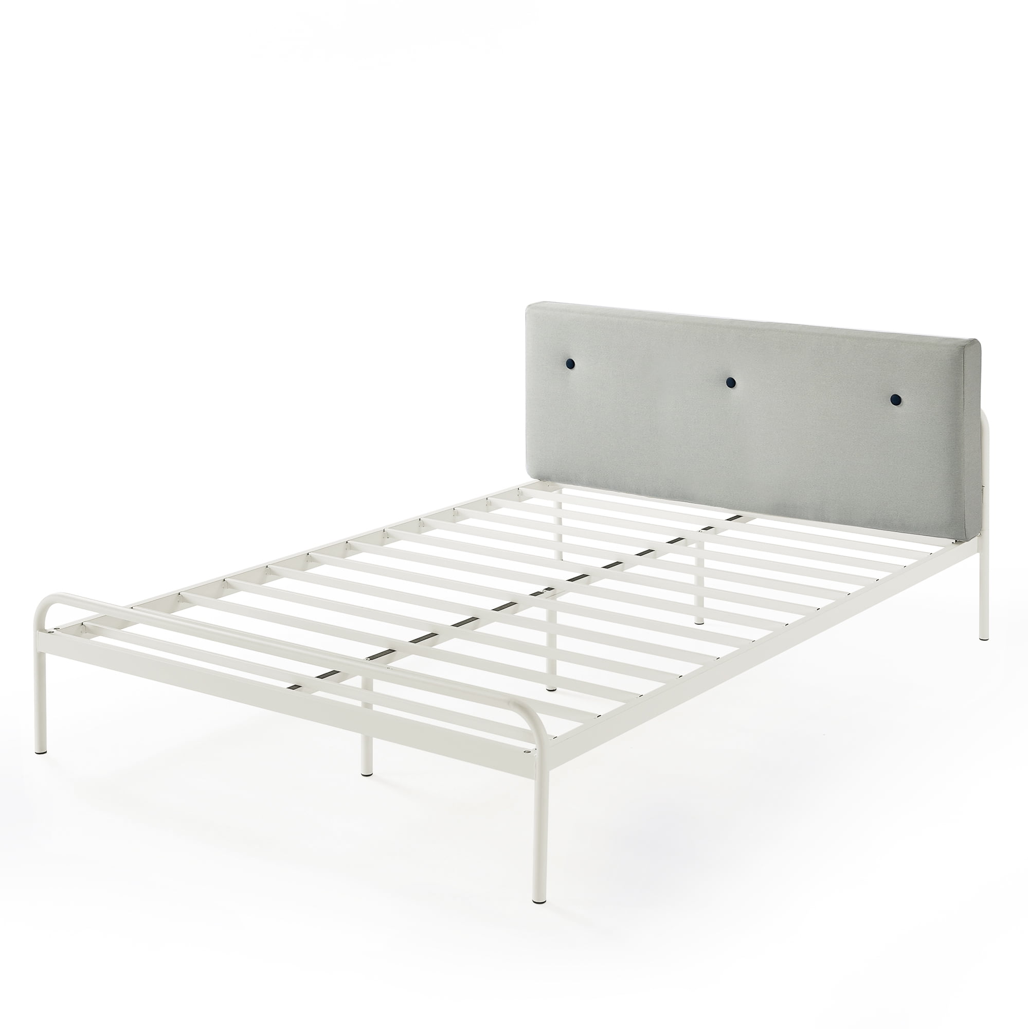 Mellow Maggie Metal Platform Bed with Upholstered Cushion Headboard, Sky Grey, King
