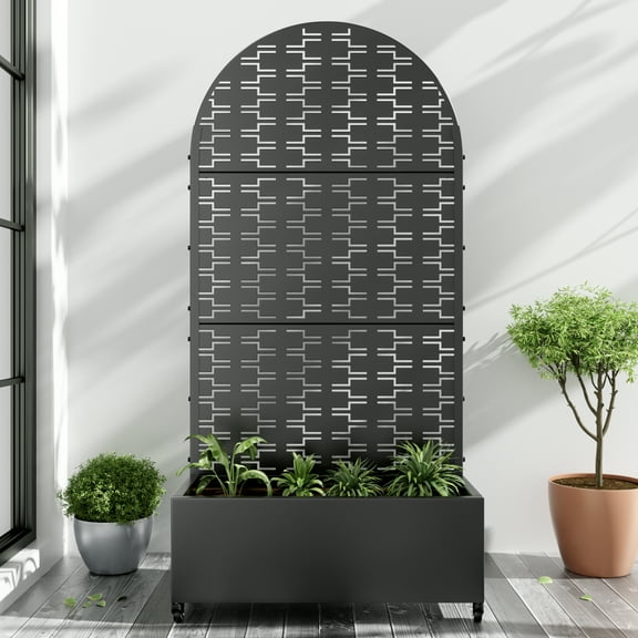 MAYEERTY 72"x35" Outdoor Arched Planter Box with Trellises, Metal Raise Garden Beds for Vine Climbing Plants, Black