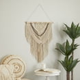 thumbnail image 2 of DecMode Cream Cotton Intricately Weaved Macrame Wall Decor with Beaded Fringe Tassels, 2 of 7