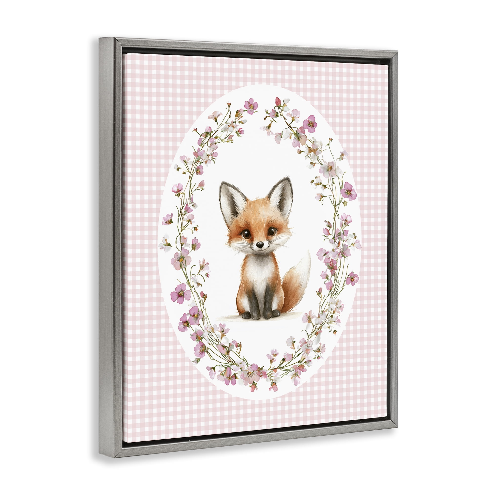 Stupell Industries Fox with Cherry Blossoms Gray Framed Floater Canvas Wall Art, design by Christine Simpson Art