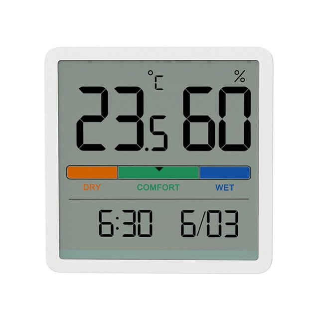 Termómetro higrómetro interior: Monitor de humedad con indicador de temperatura ambiente para el hogar, magnético, soporte, pantalla de 3,3 pulgadas, indicador de comodidad del aire, hora, -