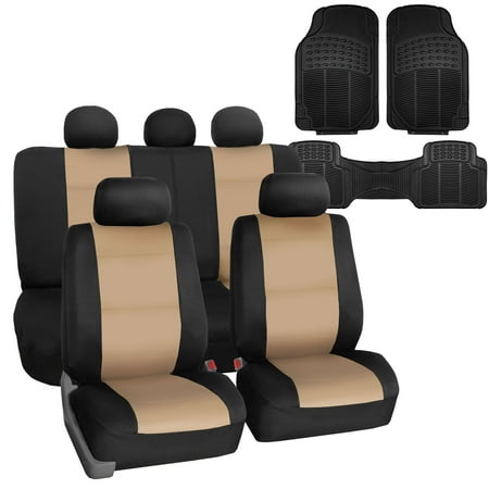 FH Group Car Seat Cover Neoprene Waterproof Pet Proof Full Set Cover Beige w/Floor Mats
