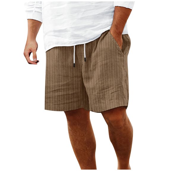 Diufon Beach Shorts for Men Casual Elastic Waist Drawstring Knitted Stripes Summer Vacation Shorts with Pockets