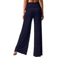 thumbnail image 5 of Bloomae Coral Fold Over Yoga Pants for Women, On-Trend Solid Wide Leg Loose Fit Lounge Palazzo Pants with Ruched Waist, for Yoga Sports Everyday Dark Blue M, 5 of 6