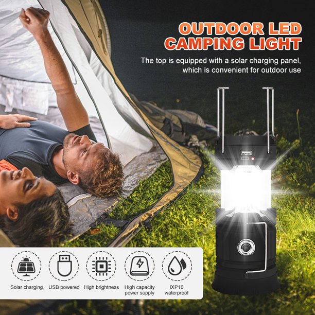 Lámpara de camping LED Energía solar 350lm Luces de tienda para caminatas al aire libre (LED negro) Ehuebsd Para estrenar