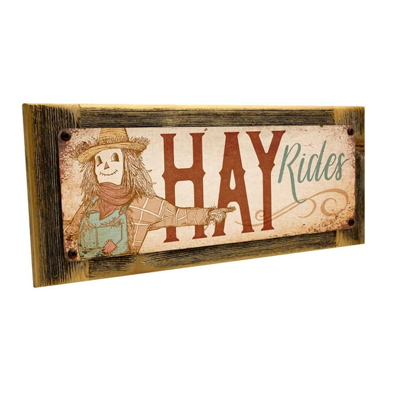 Framed, Outdoor Hay Rides 4"x12" Metal Sign, Wall Décor for Seasonal and Holidays
