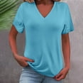 thumbnail image 2 of TRUBKH Short Sleeve Shirts for Women V Neck T Shirts for Women Crop Top Knit Tops for Women Fashion Clothes for Every Occasion Cotton Linen Cardigan Summer Chic Cotton Tshirts for Women Sky Blue Xl, 2 of 9