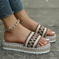 thumbnail image 2 of JeashCHAT Slip On Slide Sandals for Women Women's Ethnic Style Sandals Thick Bottom Fish Mouth Shoes Rope Candy Color Slippers (Khaki), 2 of 7