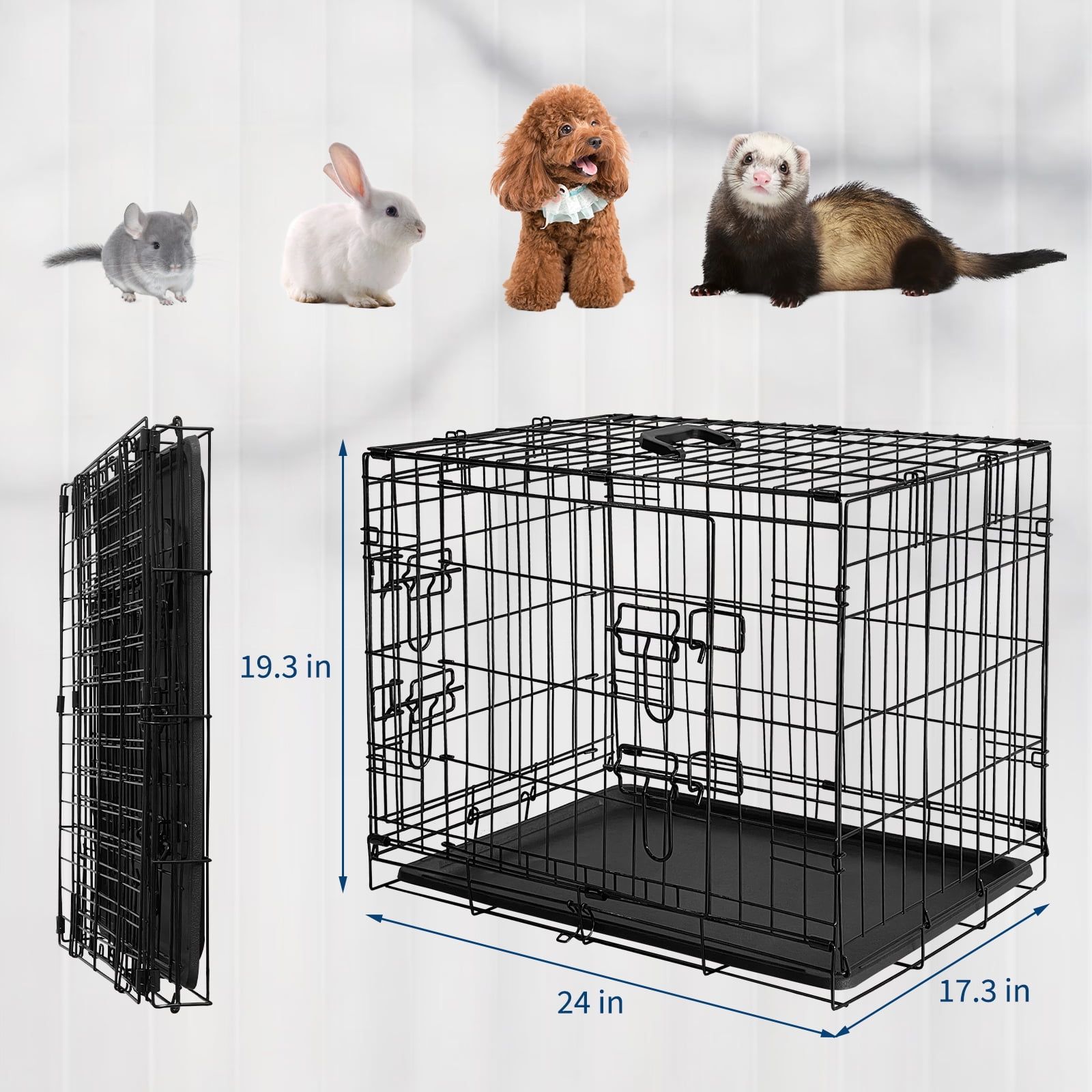 24/48 Inch Dog Crate, Portable Dog Crate with Slide Out Tray, Top & Front Door, Folding Small Critter Cage for Dog, Cat, Bunny, Ferret, Chinchilla, Cat, Rat