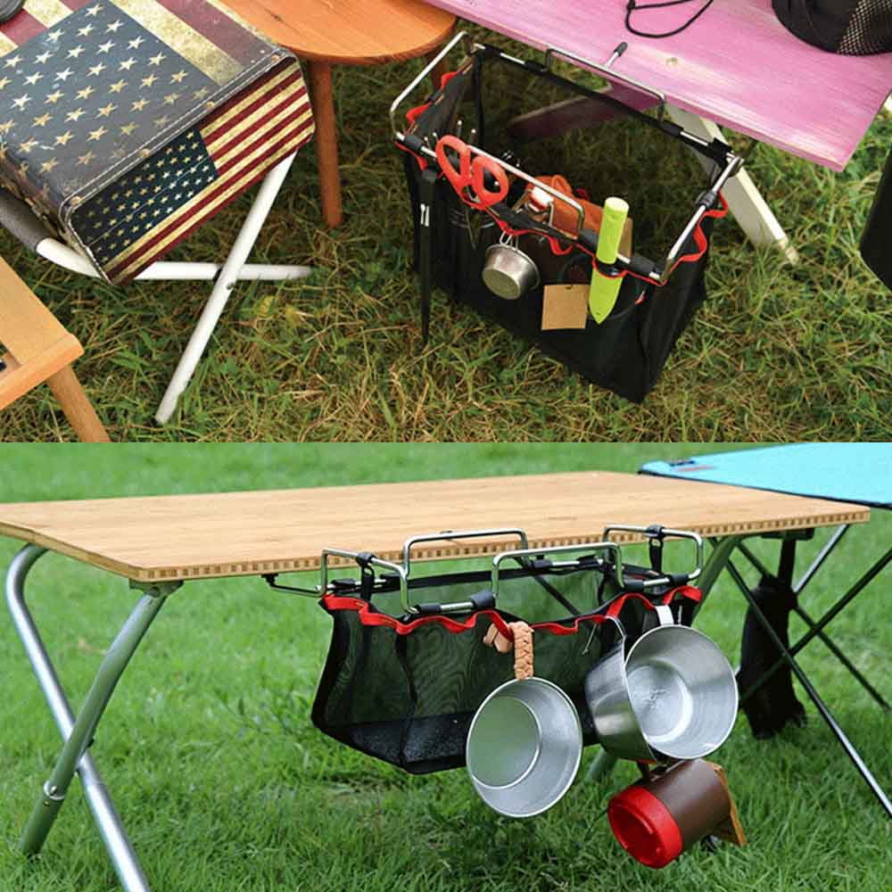 Black Lightweight Portable Hanging Net for Outdoor Camping Kitchen Folding Table Voolok Picnic Storage Mesh Bag Suitable for Different Size Tables or Chairs
