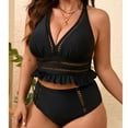 thumbnail image 6 of Viluyesy Womens Plus Size Swimsuits, V Neck Lace Tankinis Tops with High Waist Swim Bottoms Summer Beach Bathing Suits Black 3XL, 6 of 9