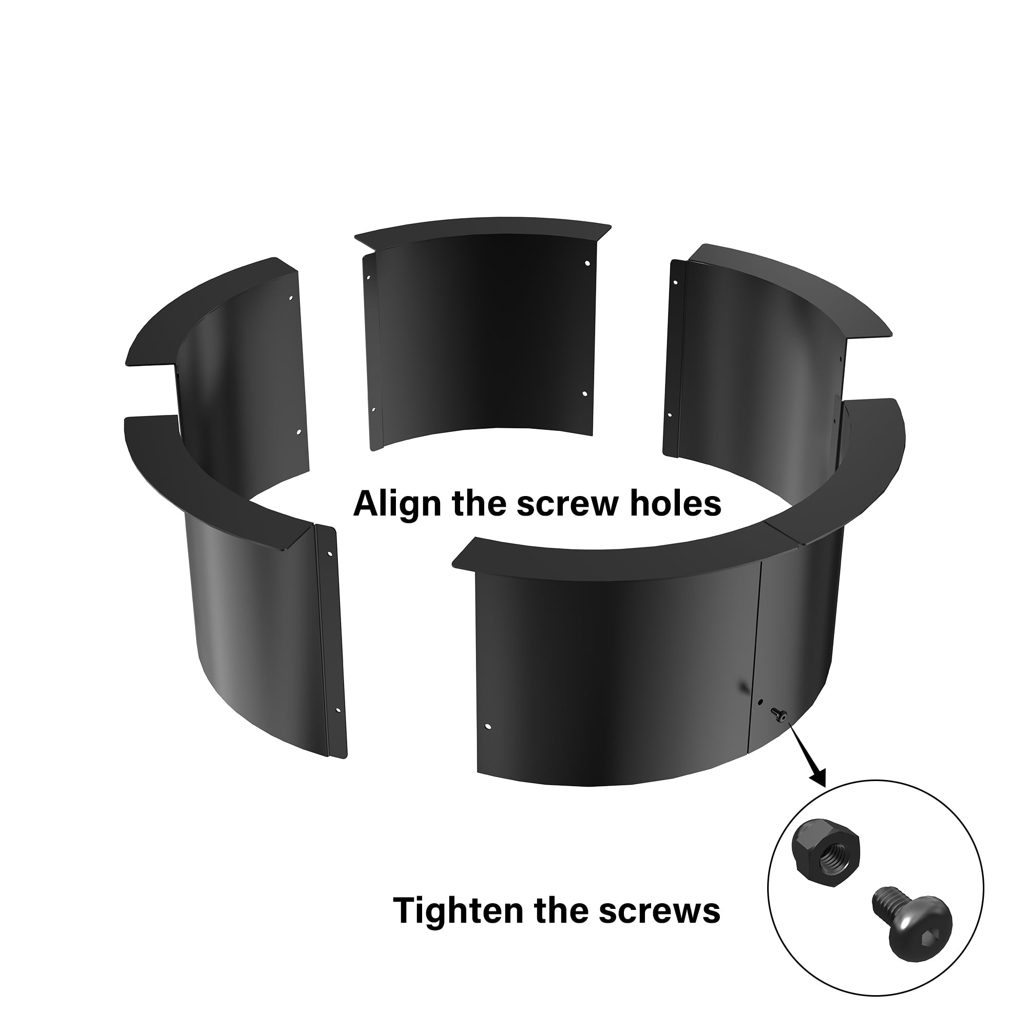 24" Round Fire Pit Ring for DIY Campfire Ring Insert Wood Burning Fire Pit Liner Firepit Rim with Collar Support Heavy Duty Solid Metal Steel Above or In-Ground for Camping, Black