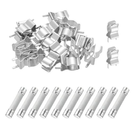 Uxcell 10pcs 10A 250V Fast Blow Ceramic Fuse, 10Amp Cartridge Quick Blow Fuses 6x30mm with 20pcs Clips