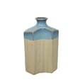 thumbnail image 1 of Benzara BM190508 Decorative Ceramic Vase with Geometric Shape & Funnel Opening - Blue & Beige - Small, 1 of 1