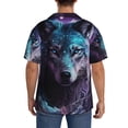 thumbnail image 3 of KLL Purple Sky Wolf Print Men's Shirt Short Sleeve Button Down Summer Cuba Beach Shirts- Large, 3 of 5