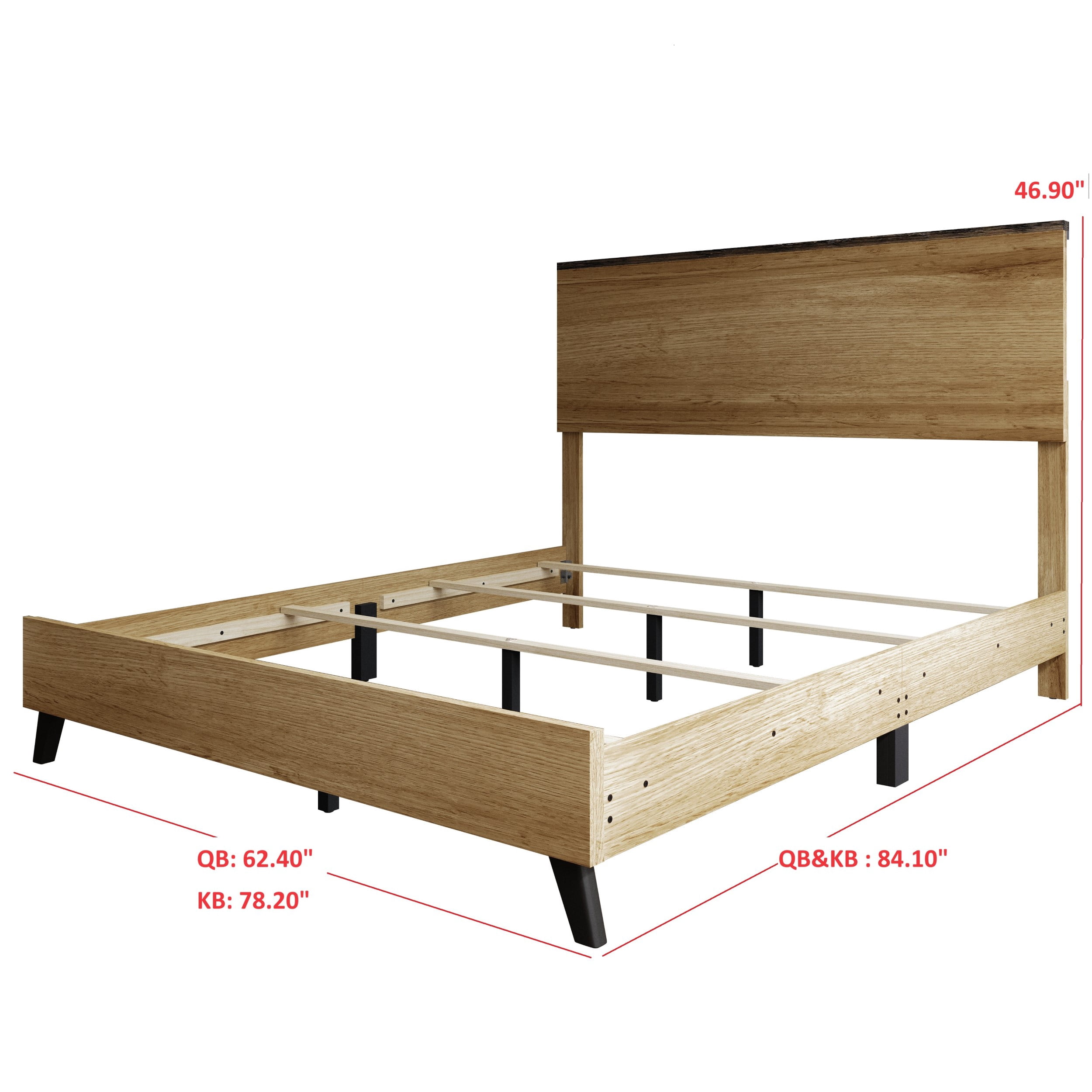 Home Design Emersyn King Panel Bed Frame with Sturdy Wood Panels and Timeless Design, Natural Oak, Easy Assembly