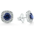thumbnail image 2 of Pompeii 2.65Ct Cushion Halo Blue Sapphire Diamond Studs 14k White Gold Earring Lab Grown, 2 of 3
