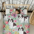 thumbnail image 3 of Shih Tzu Dog and Flower Floral Duvet Cover and Pillowcase Set for Single Bedding, Bedroom Accessories for Kids Teens, 3 of 5