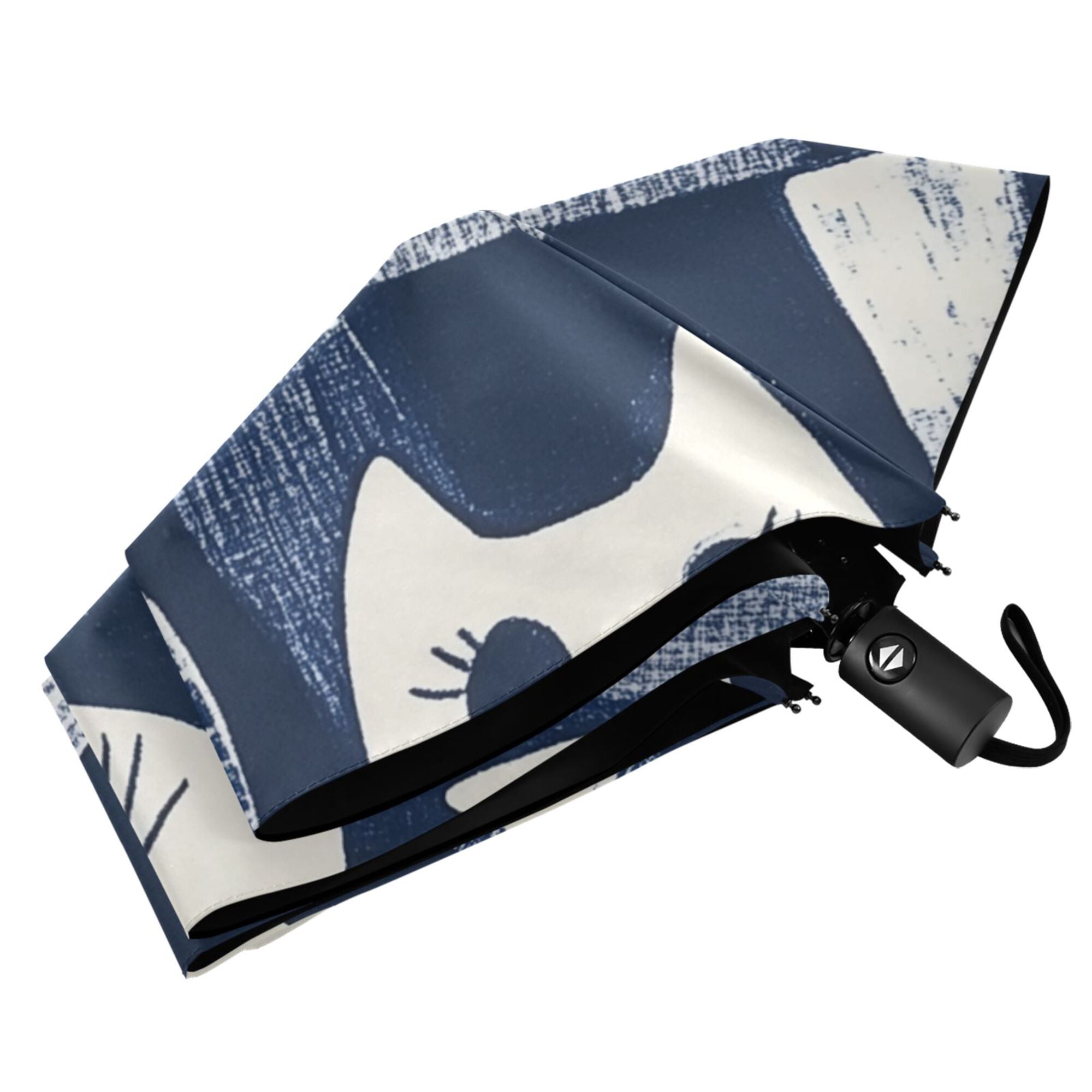 FORMRS Travel Umbrella Folding Auto Open Close Windproof Rain UV Protection, Blue Cats and Hearts