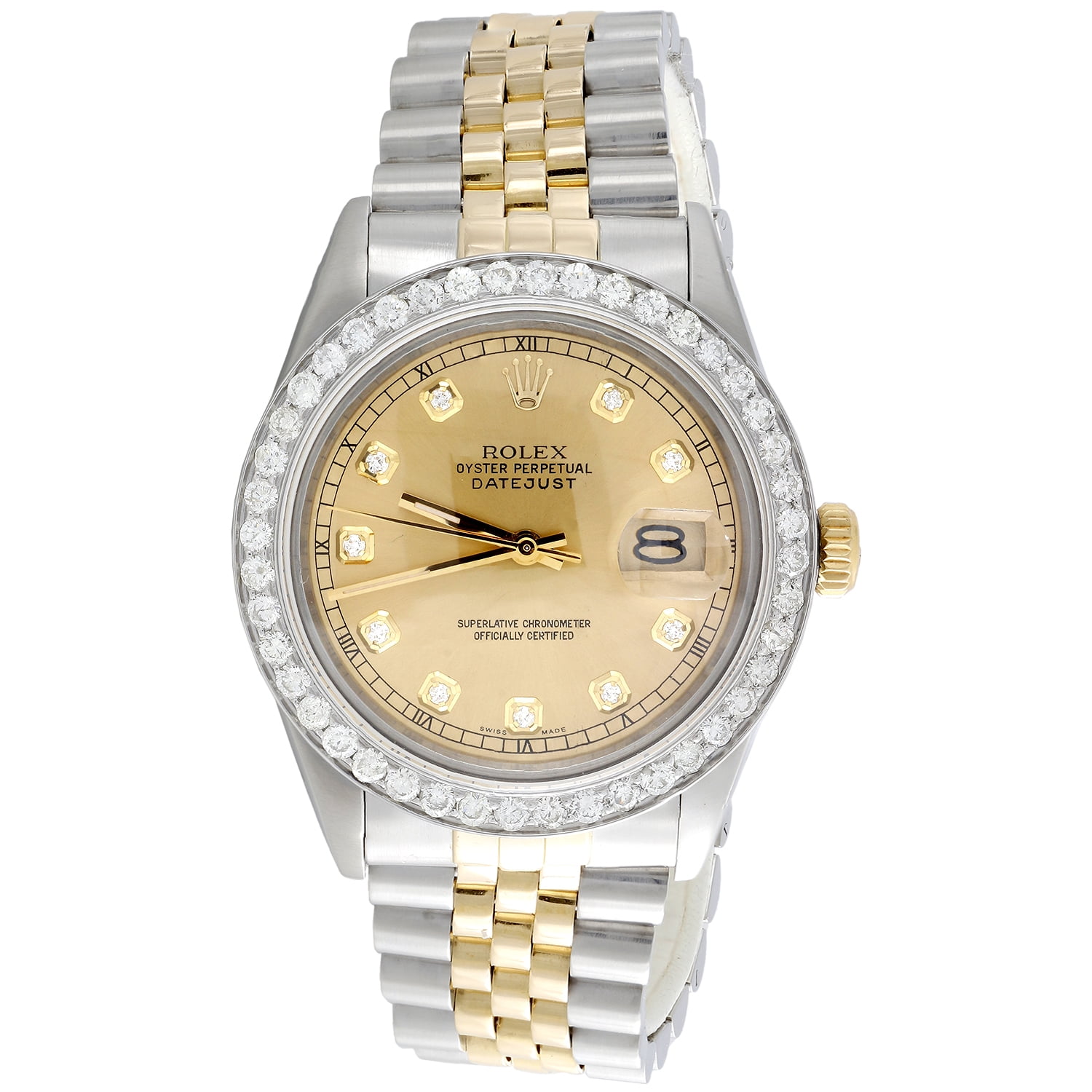 Mens 36mm Rolex DateJust Diamond Watch 