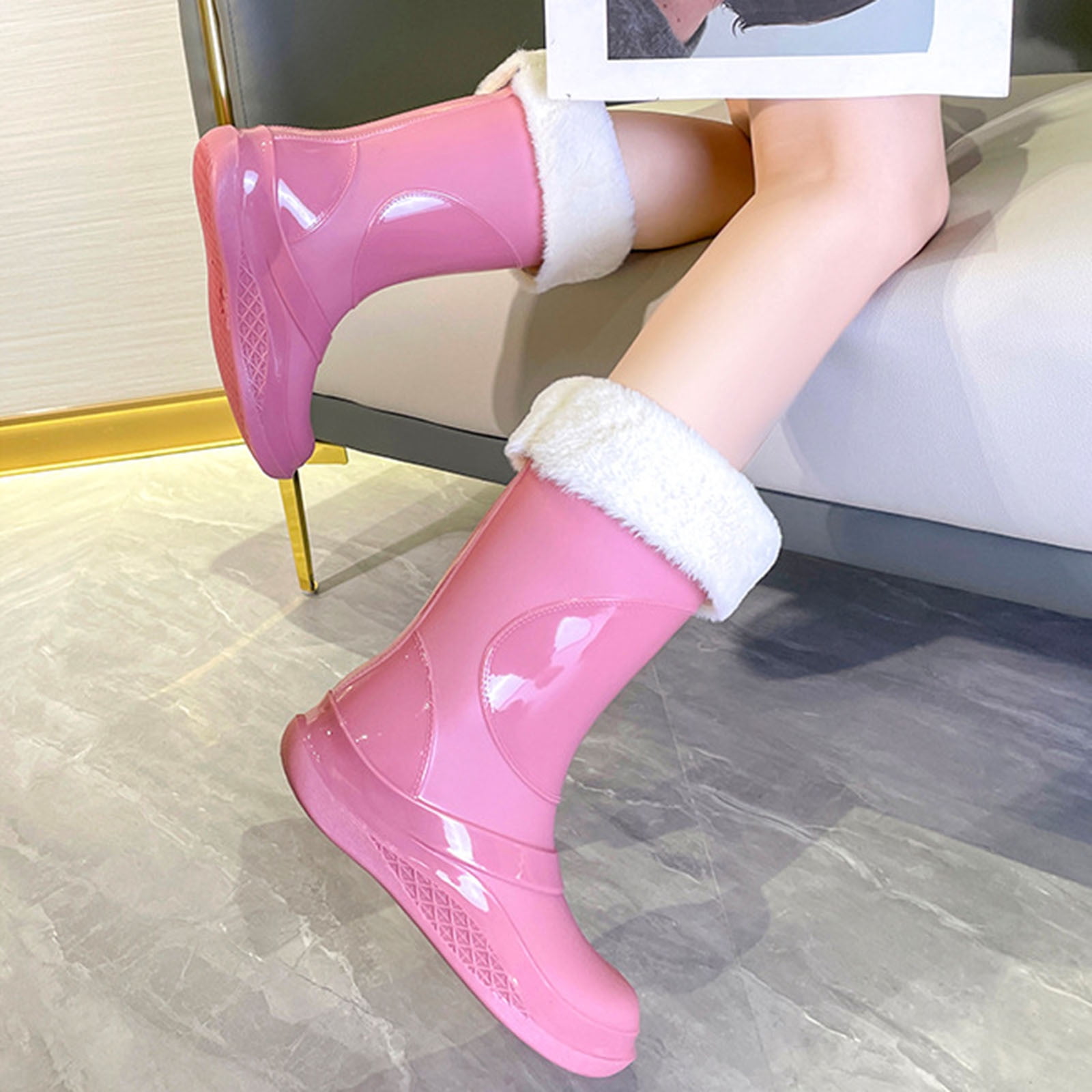 Wensltd Long Rain Boots for Women Waterproof Wide Calf Boots for Women Warm Fashion Outdoor Work Boots