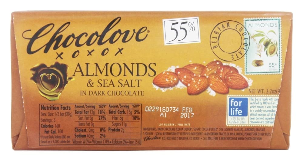 Chocolove - Dark Chocolate Bars Box Almonds & Sea Salt - 12 Bars