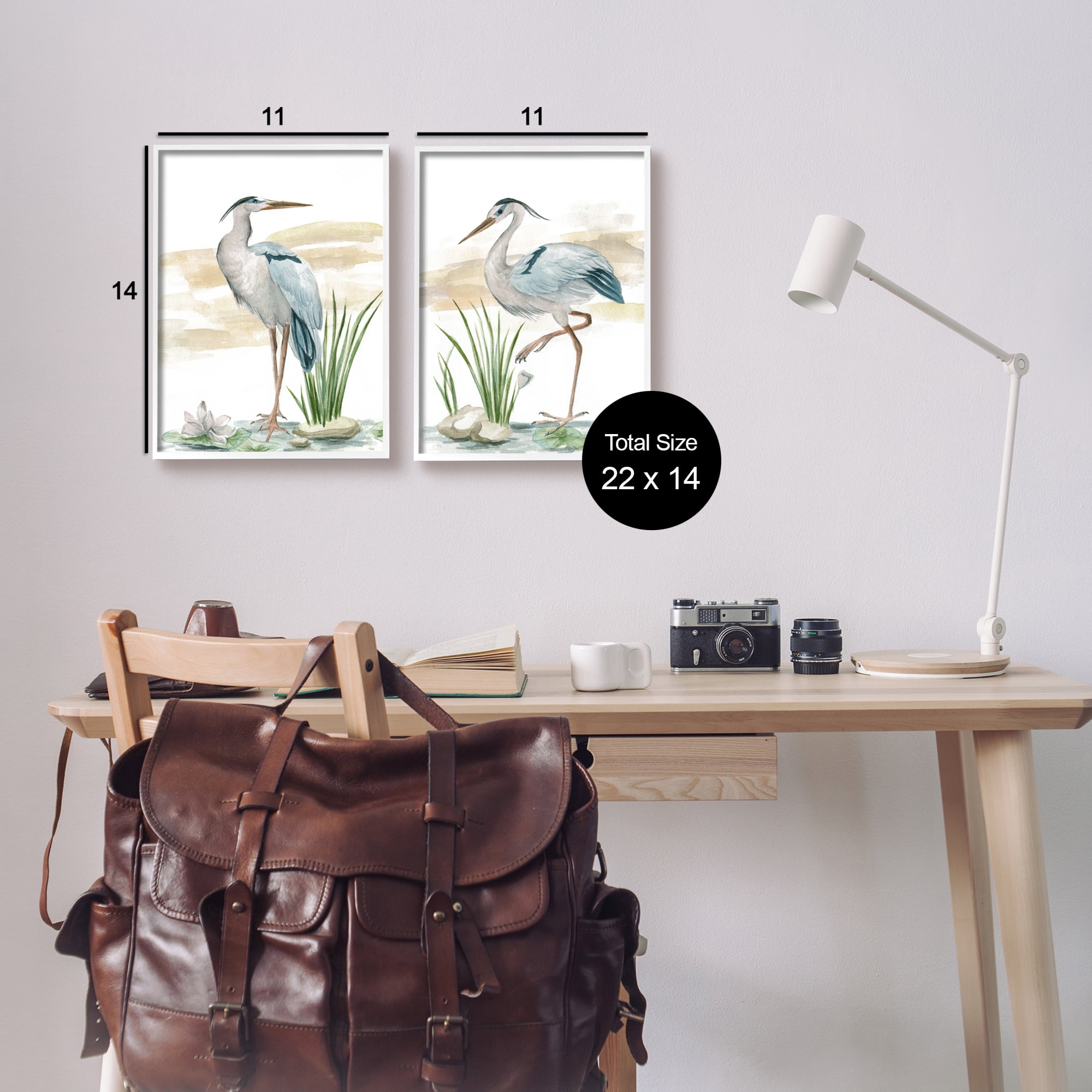 Stupell Industries Herons on Marsh Shore Animals & Insects Painting White Framed Art Print Wall Art, 11 x 14, Set of 2