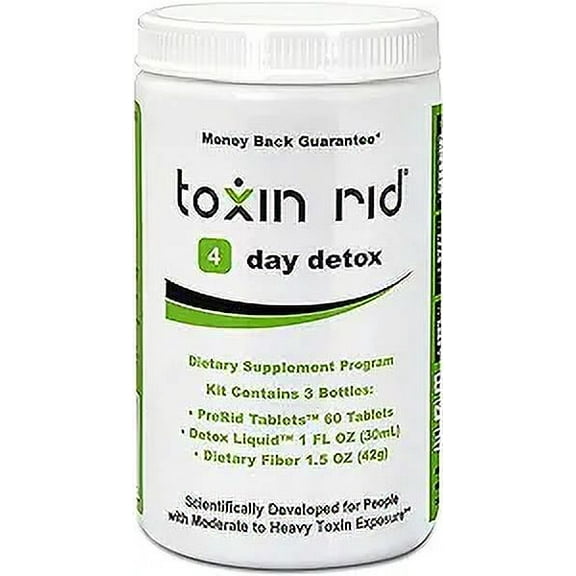 Toxin Rid 4 Day Detox Kit | Permanent Complete Natural Whole Body Cleanse for Women & Men | 60 Vegan Tablets with Liquid Formula & Dietary Fiber | Made in USA