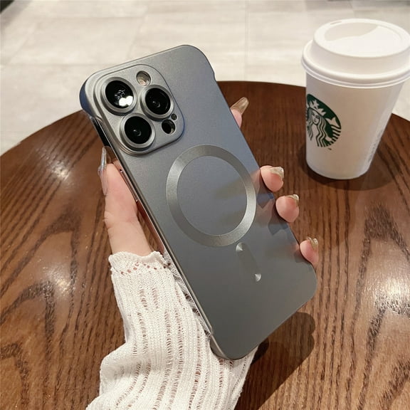 Allytechgroup Metallic Paint Frameless Magnetic Phone Case for iPhone 16 Pro Max, Ultra Thin Lightweight Shockproof Matte Hard PC Bezel-Less Cover, Gray