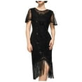 thumbnail image 1 of Robes Grande Taille Flapper Années 1920 Col en Dentelle Super Rugissant Années 20 avec Manches Harlem Soirée Robe Grande Taille Noire TTG, 1 of 4