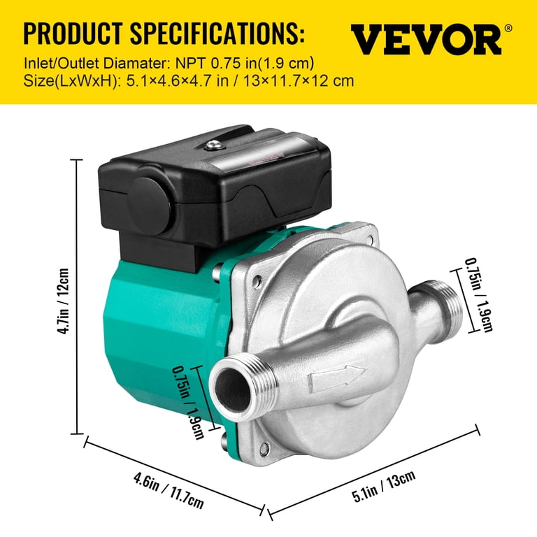 VEVOR Recirculating Pump, 93w 110v Water Circulator Pump, Automatic Start Circulating  Pump NPT 3/4 w/Brass Fittings, Stainless Steel Pump Head, Three Speed  Control for Electric Water Heater System - Walmart.com