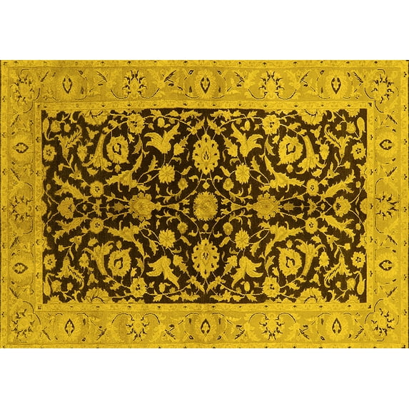 Ahgly Company Machine Washable Indoor Rectangle Oriental Yellow Industrial Area Rugs, 7' x 9'