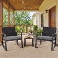 thumbnail image 3 of Noelse 3 Piece Wicker Rocking Chair Set, Outdoor Patio Furniture with Table and Cushions for Balcony, Gray, 3 of 10
