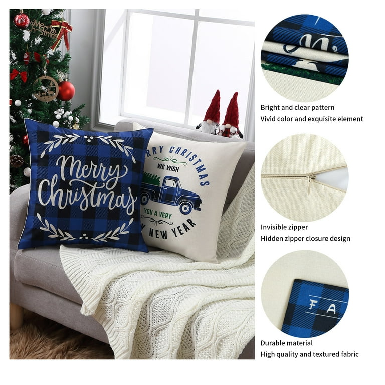 4pcs Blue Christmas Pillow Cases, Farmhouse Christmas Ornaments Merry  Christmas Tree Snowflake Elk Decorative Cushions For Home Sofa, 45x45cm,  Set Of 4, Pillow Insert Not Included