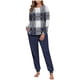 thumbnail image 2 of Conjunto de pijama informal de invierno para mujer, de doble cara, con cuello redondo estampado, manga larga, top anudado a mano, pantalones con cordón ajustable, ropa de casa, blusa de poliéster., 2 of 7