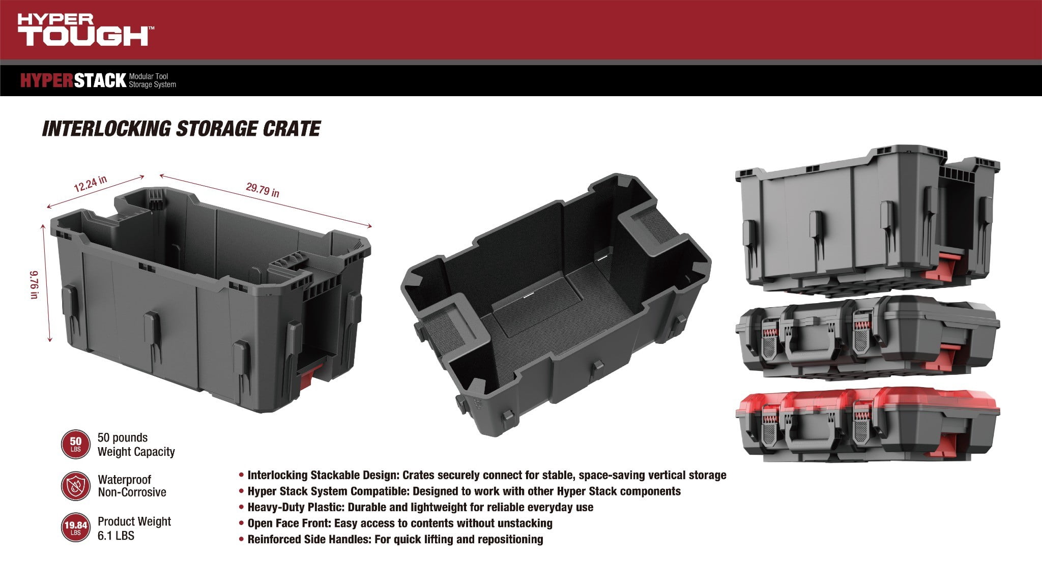 Hyper Tough Hyper Stack Interlocking Storage Crate, Black