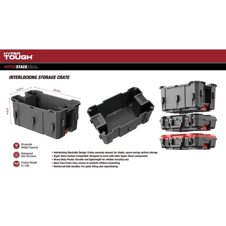 イナウトStack BOX Higt + Stack BOX Cover 380 Hyper Tough Hyper Stack Interlocking Storage Crate, Black